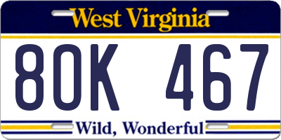 WV license plate 8OK467