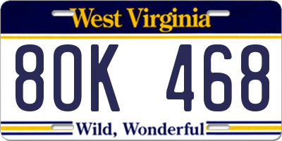 WV license plate 8OK468