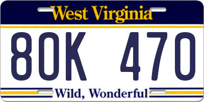 WV license plate 8OK470