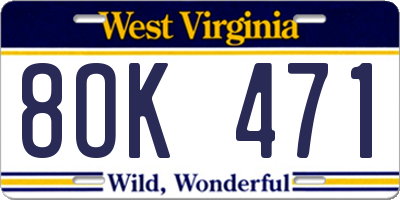WV license plate 8OK471