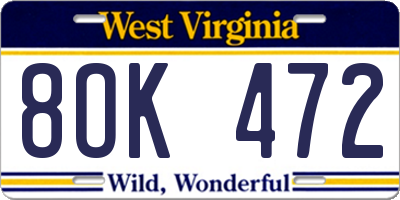 WV license plate 8OK472