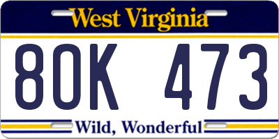 WV license plate 8OK473