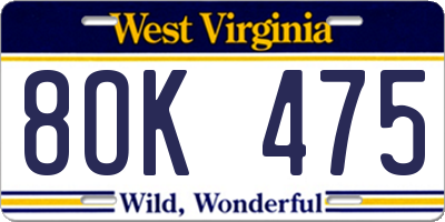 WV license plate 8OK475