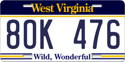 WV license plate 8OK476