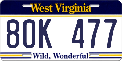 WV license plate 8OK477