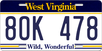 WV license plate 8OK478