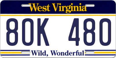WV license plate 8OK480