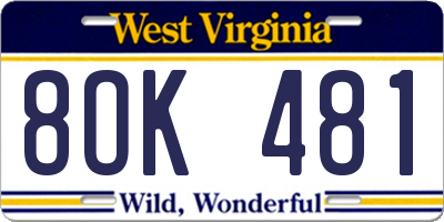 WV license plate 8OK481