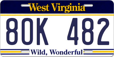 WV license plate 8OK482