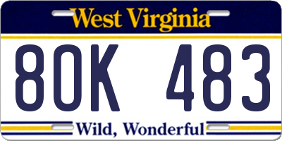 WV license plate 8OK483