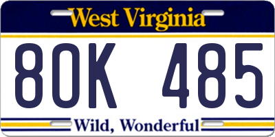 WV license plate 8OK485