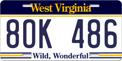WV license plate 8OK486