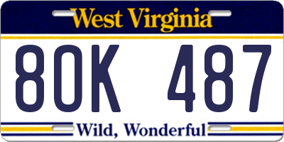 WV license plate 8OK487