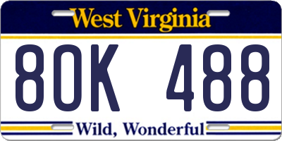 WV license plate 8OK488