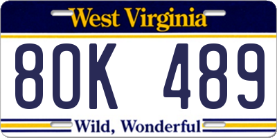 WV license plate 8OK489