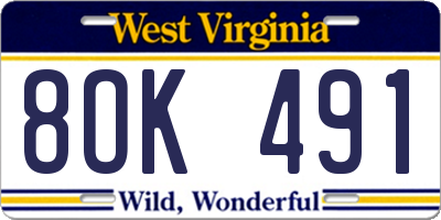 WV license plate 8OK491