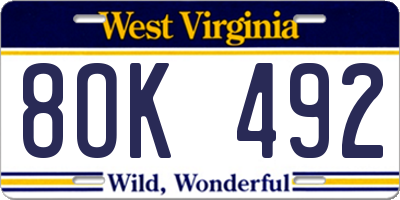 WV license plate 8OK492