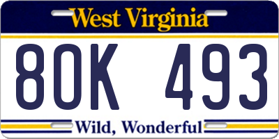 WV license plate 8OK493