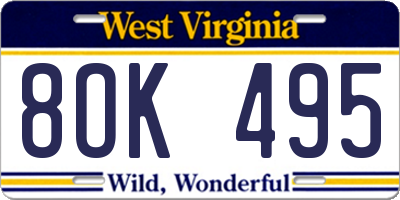 WV license plate 8OK495