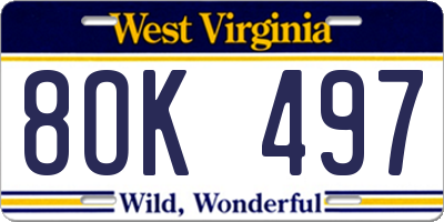 WV license plate 8OK497