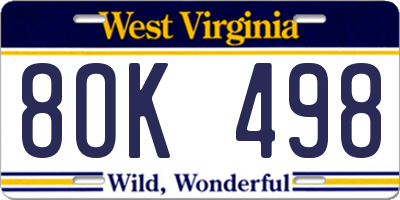 WV license plate 8OK498