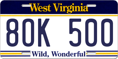 WV license plate 8OK500