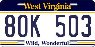 WV license plate 8OK503