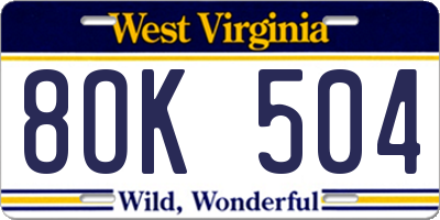 WV license plate 8OK504