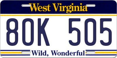 WV license plate 8OK505