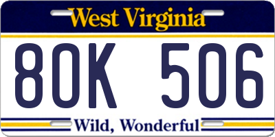 WV license plate 8OK506