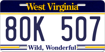 WV license plate 8OK507
