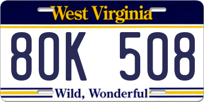 WV license plate 8OK508
