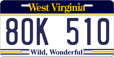 WV license plate 8OK510
