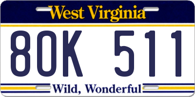 WV license plate 8OK511