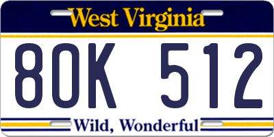 WV license plate 8OK512