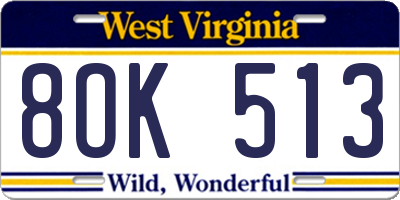 WV license plate 8OK513