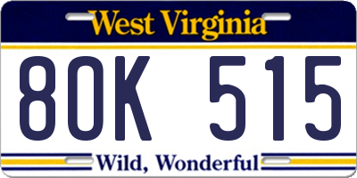 WV license plate 8OK515