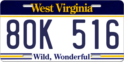 WV license plate 8OK516