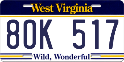 WV license plate 8OK517