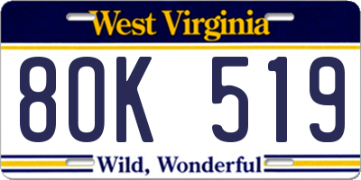 WV license plate 8OK519