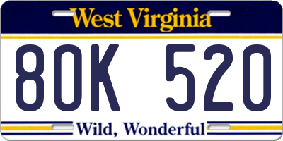 WV license plate 8OK520