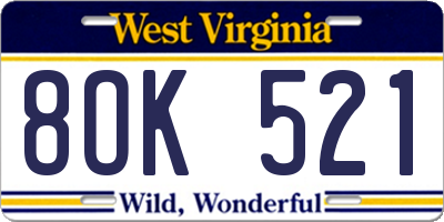 WV license plate 8OK521