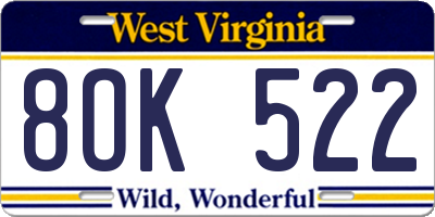 WV license plate 8OK522