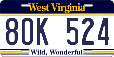 WV license plate 8OK524