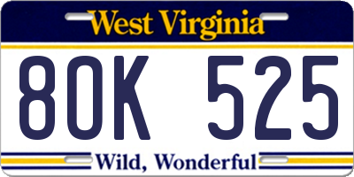 WV license plate 8OK525
