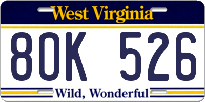 WV license plate 8OK526