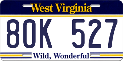 WV license plate 8OK527