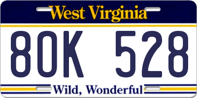 WV license plate 8OK528