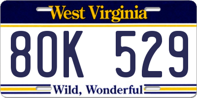 WV license plate 8OK529