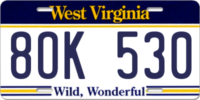 WV license plate 8OK530